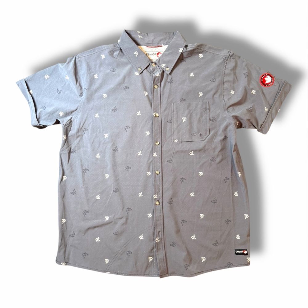 Canada Weather Wear Gay Short Sleeve Button Shirt Gray Regular Fit Heritage XL